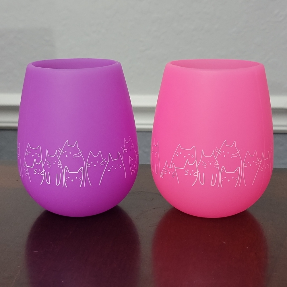 Set of two Cat Lady Silicone Wine Cups